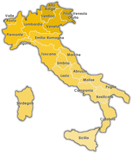 Mappa dell'Italia per la scelta della Regione